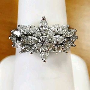 White Saphire Flower Antique Engagement Wedding Ring 925 Silver birthday
